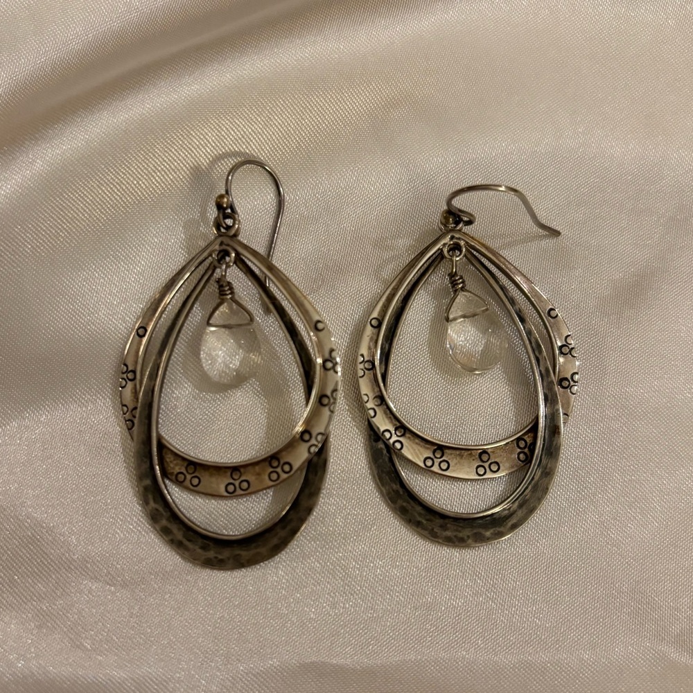 Silpada Sterling Silver Hoop Earrings w Clear Glass Drops